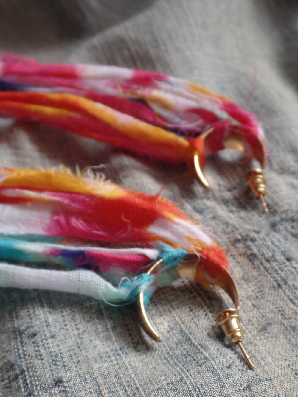 Hand Crafted Swag Hoop Earrings Tie-Dye Multi Color - Picture 2 of 7